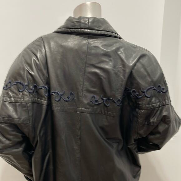 Laurence Roy Mid Length Vintage 80’s Leather Coat Black Size S/P - Picture 6 of 15